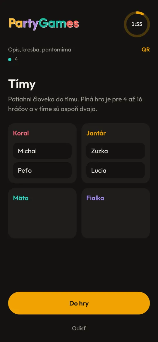 Rozdelenie hráčov do tímov