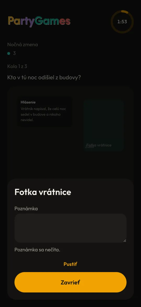Detail dôkazu s osobnou poznámkou a tlačidlom Pustiť