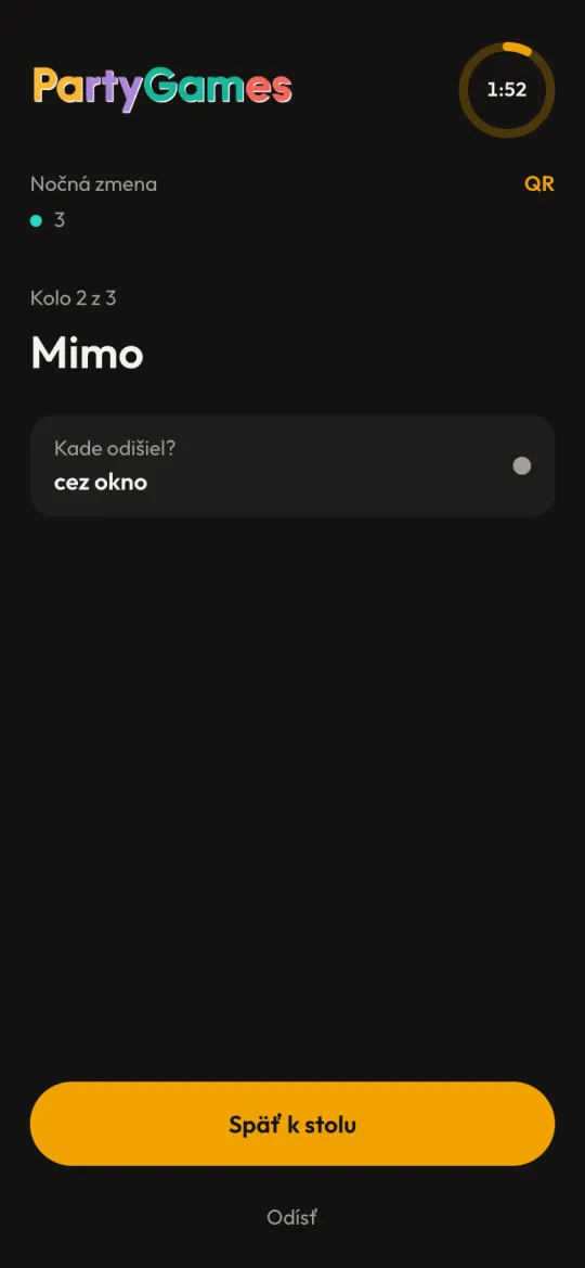 Odpoveď vyhodnotená ako Mimo, návrat k stolu