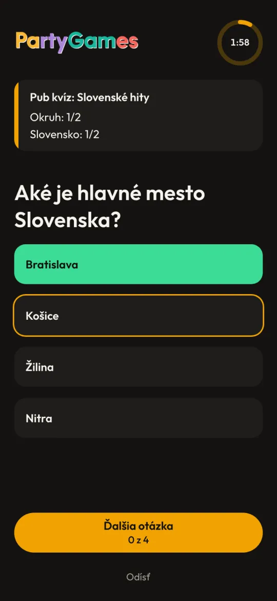 Vyhodnotenie otázky: zelená je správna odpoveď, orámovaná tá tvoja